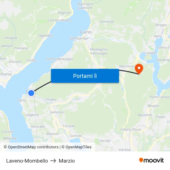 Laveno-Mombello to Marzio map