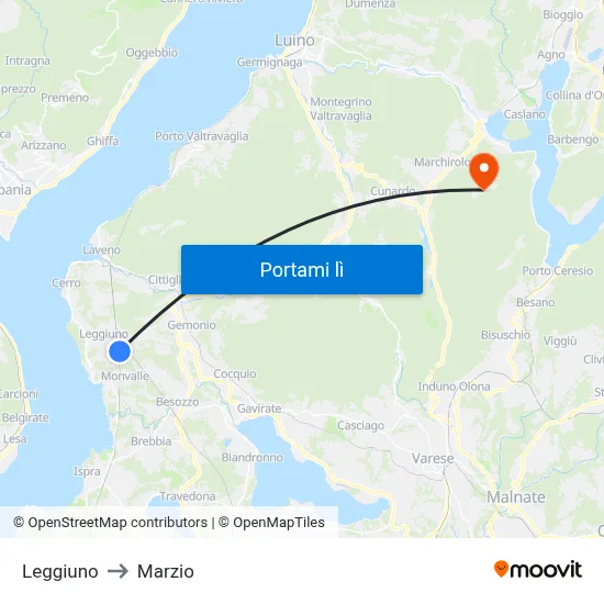 Leggiuno to Marzio map
