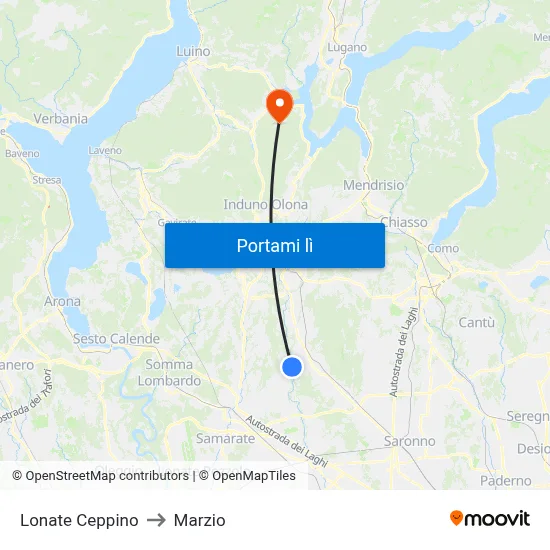 Lonate Ceppino to Marzio map