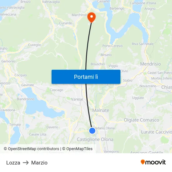 Lozza to Marzio map