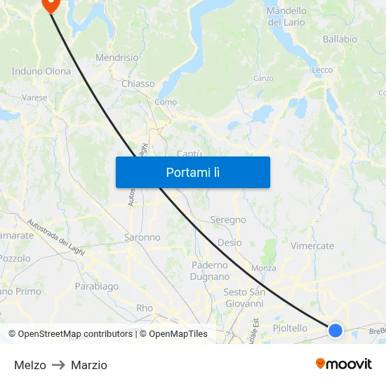 Melzo to Marzio map