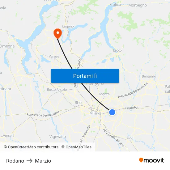 Rodano to Marzio map