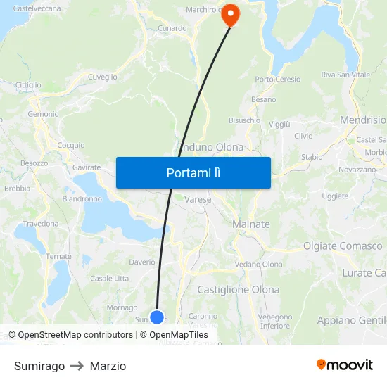 Sumirago to Marzio map
