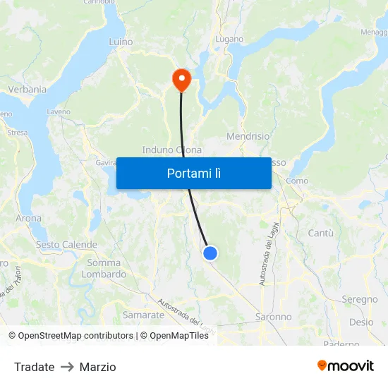 Tradate to Marzio map