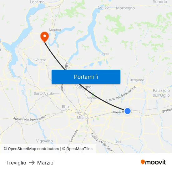 Treviglio to Marzio map