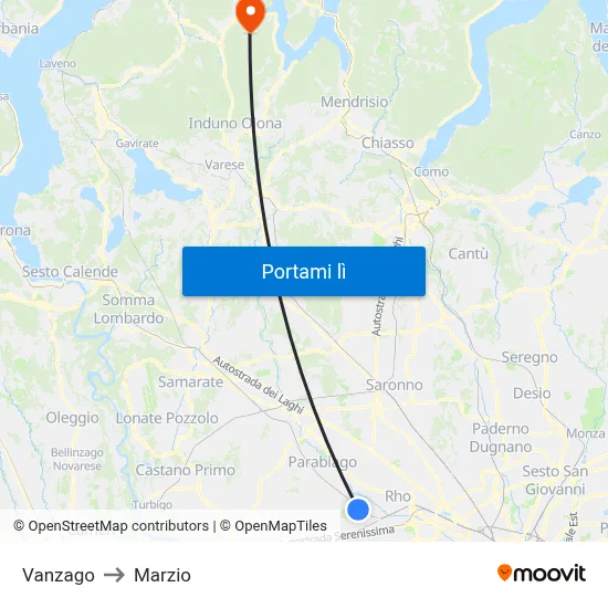 Vanzago to Marzio map