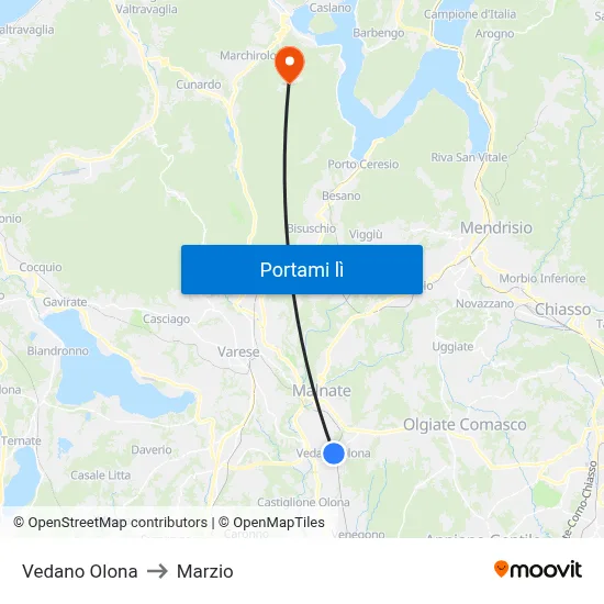 Vedano Olona to Marzio map