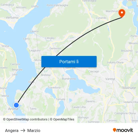 Angera to Marzio map
