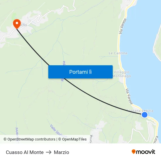 Cuasso Al Monte to Marzio map