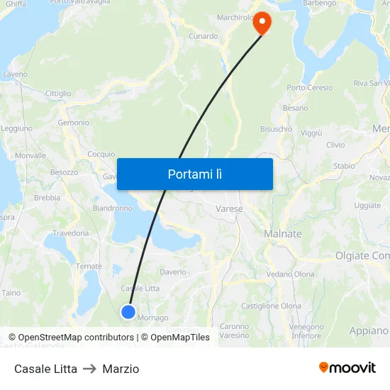 Casale Litta to Marzio map