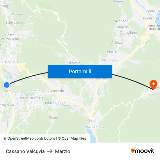 Cassano Valcuvia to Marzio map