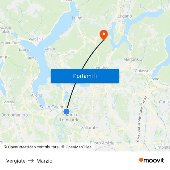 Vergiate to Marzio map