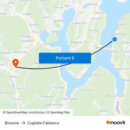 Bissone to Cugliate-Fabiasco map