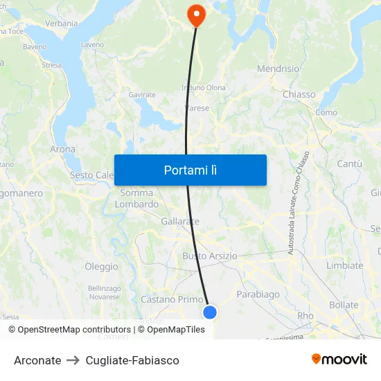 Arconate to Cugliate-Fabiasco map