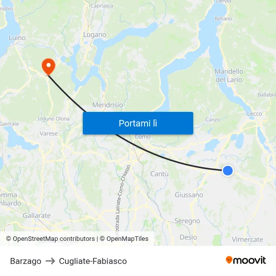 Barzago to Cugliate-Fabiasco map