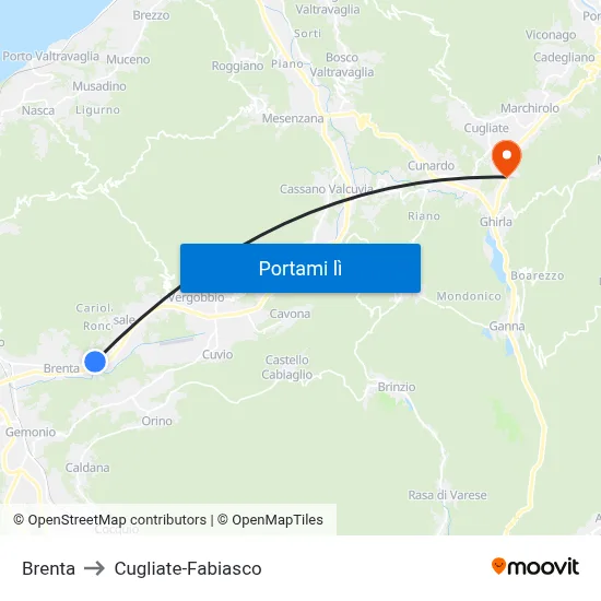 Brenta to Cugliate-Fabiasco map