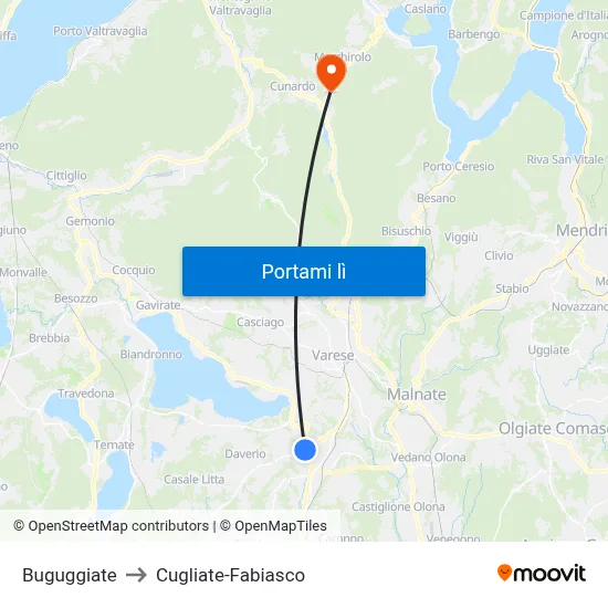 Buguggiate to Cugliate-Fabiasco map