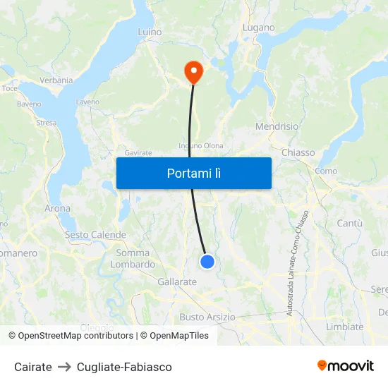 Cairate to Cugliate-Fabiasco map