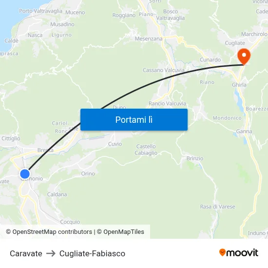 Caravate to Cugliate-Fabiasco map