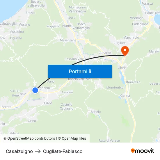 Casalzuigno to Cugliate-Fabiasco map