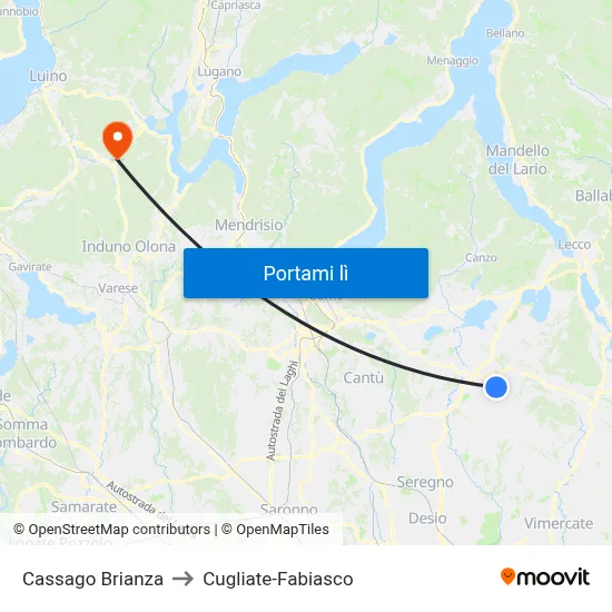Cassago Brianza to Cugliate-Fabiasco map