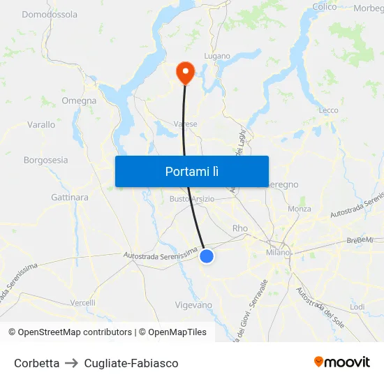 Corbetta to Cugliate-Fabiasco map
