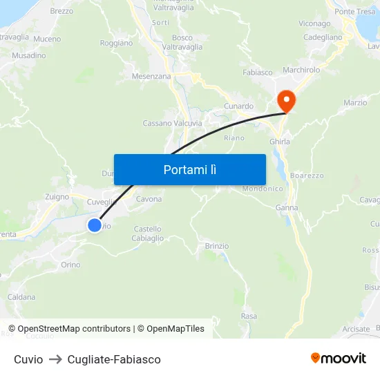 Cuvio to Cugliate-Fabiasco map