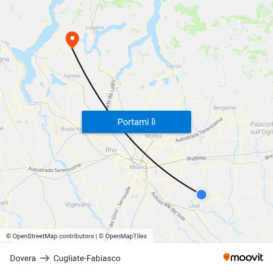 Dovera to Cugliate-Fabiasco map