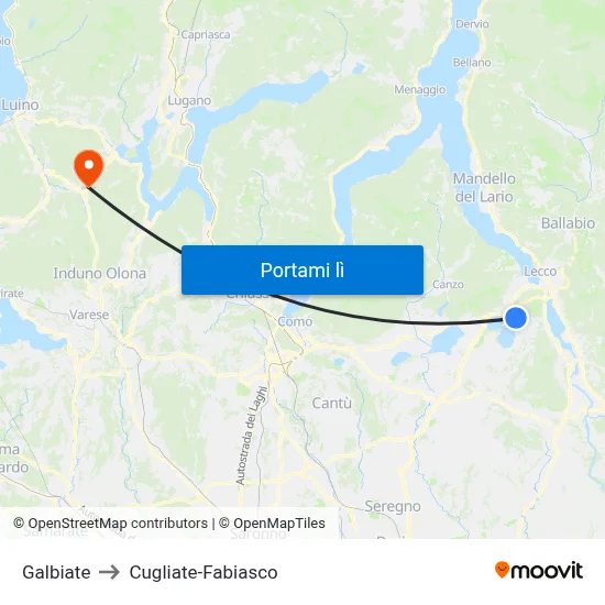 Galbiate to Cugliate-Fabiasco map