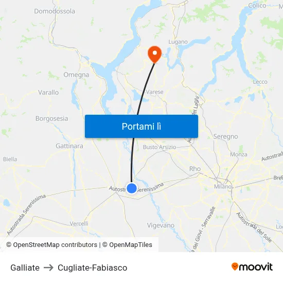 Galliate to Cugliate-Fabiasco map