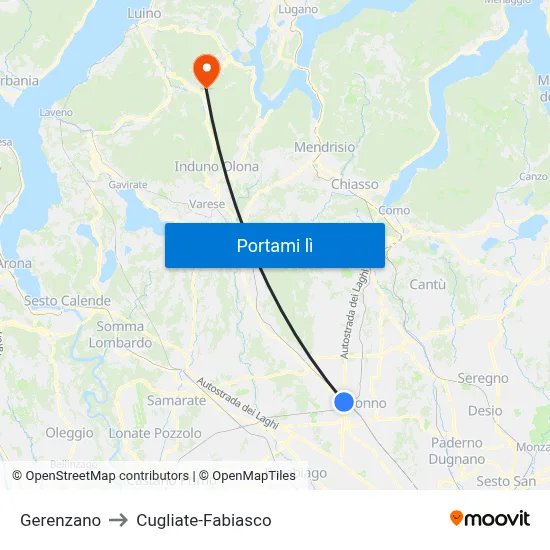 Gerenzano to Cugliate-Fabiasco map