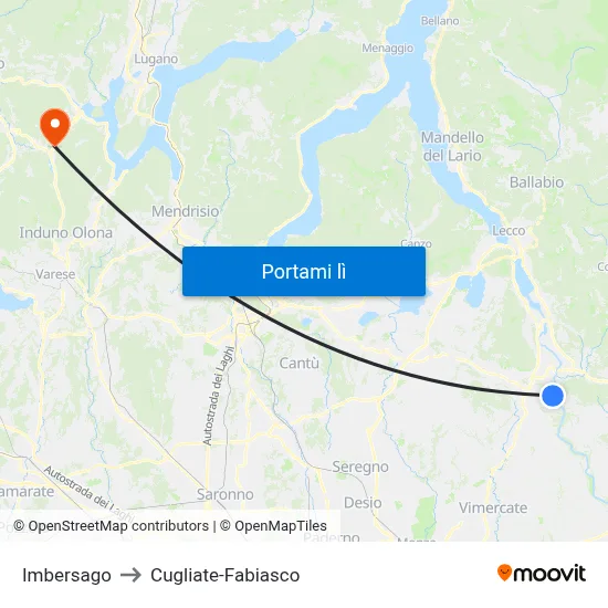 Imbersago to Cugliate-Fabiasco map