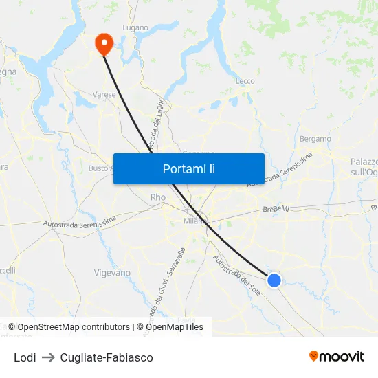 Lodi to Cugliate-Fabiasco map