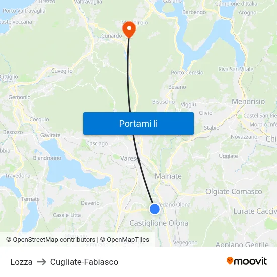 Lozza to Cugliate-Fabiasco map