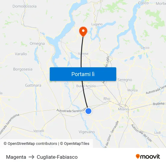 Magenta to Cugliate-Fabiasco map