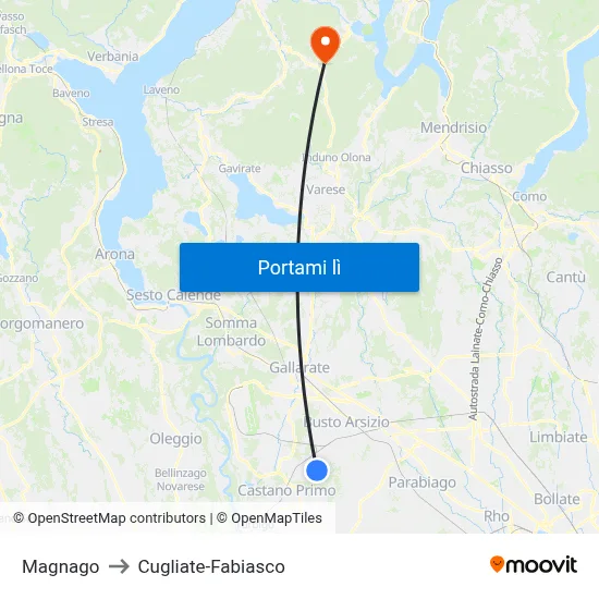 Magnago to Cugliate-Fabiasco map