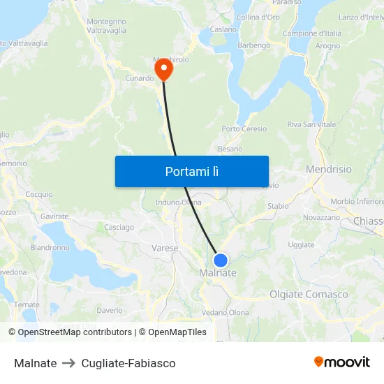 Malnate to Cugliate-Fabiasco map