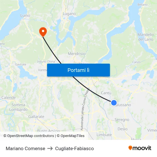 Mariano Comense to Cugliate-Fabiasco map