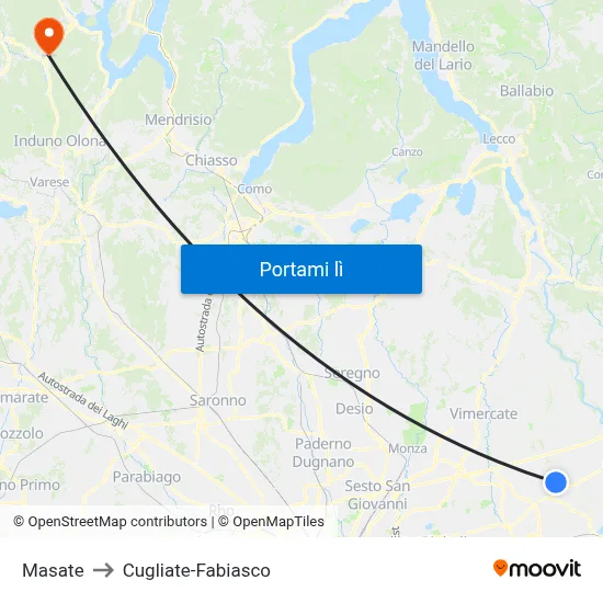 Masate to Cugliate-Fabiasco map