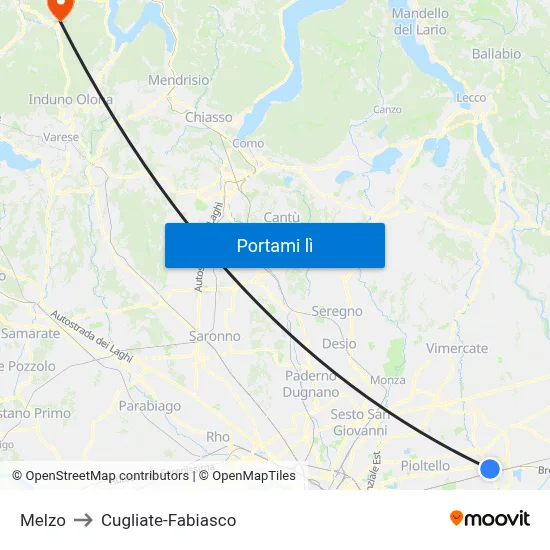 Melzo to Cugliate-Fabiasco map