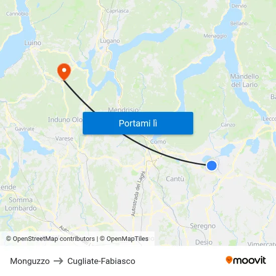 Monguzzo to Cugliate-Fabiasco map