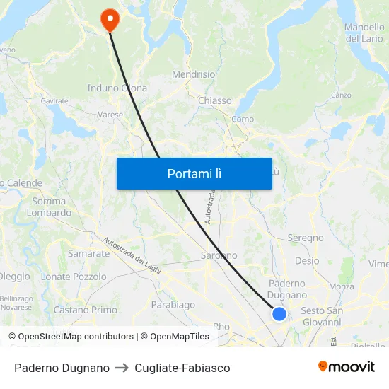 Paderno Dugnano to Cugliate-Fabiasco map