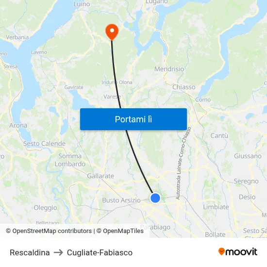 Rescaldina to Cugliate-Fabiasco map