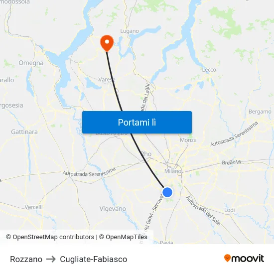 Rozzano to Cugliate-Fabiasco map