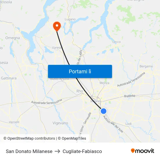 San Donato Milanese to Cugliate-Fabiasco map