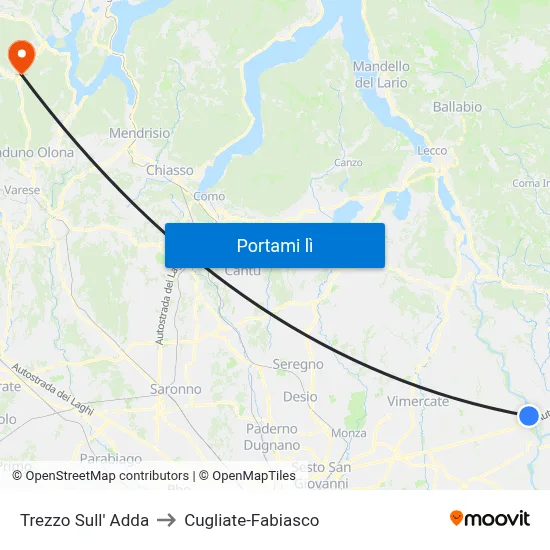 Trezzo Sull' Adda to Cugliate-Fabiasco map