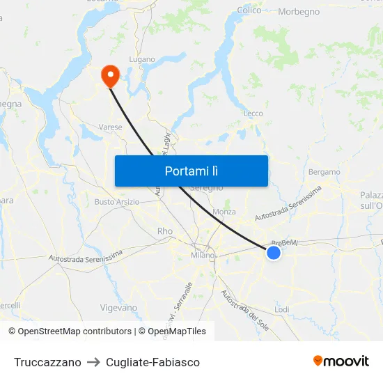 Truccazzano to Cugliate-Fabiasco map