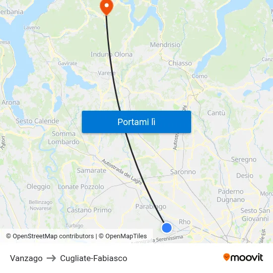 Vanzago to Cugliate-Fabiasco map