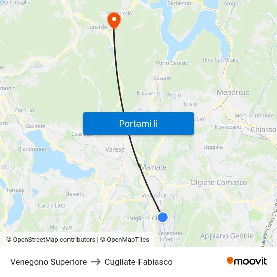 Venegono Superiore to Cugliate-Fabiasco map