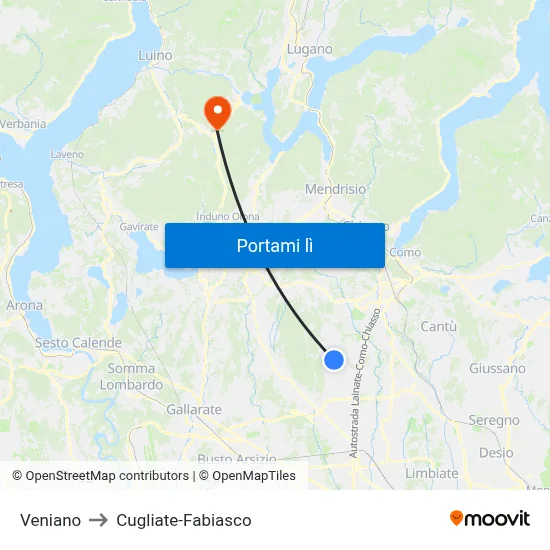 Veniano to Cugliate-Fabiasco map